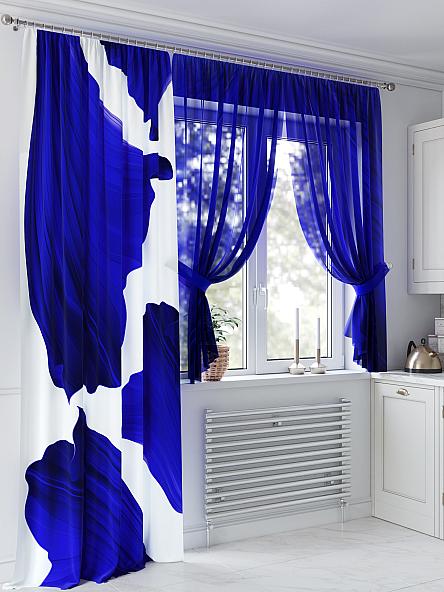 Комплект штор для кухни Некристан (синий). Подшит: 243 см - фото 2