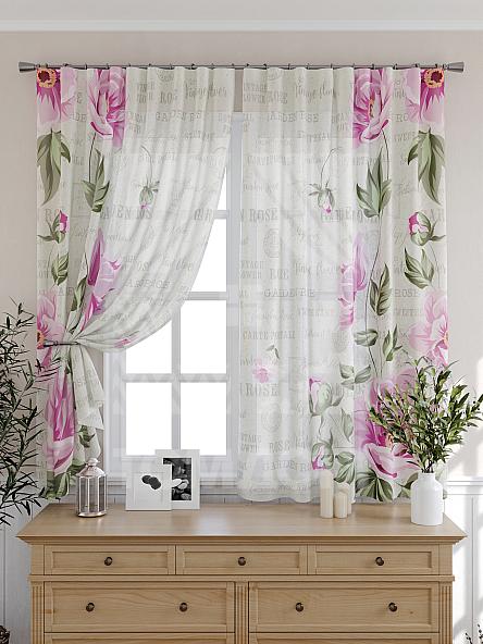 Тюль для кухни Пиони