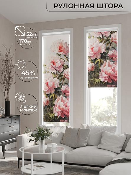 Рулонная штора для кухни для детской Пионы - ширина 52 см