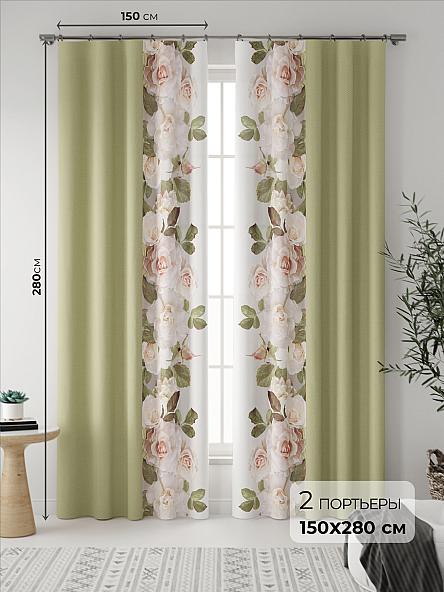 Комплект штор Хейлис (бело-зеленый)