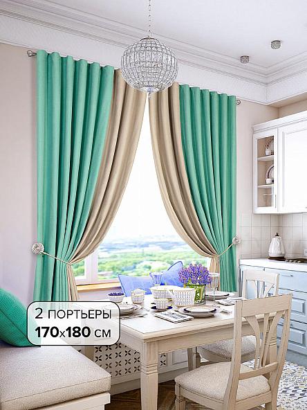 Комплект штор для кухни Гирос (бирюзово-серый) 180см